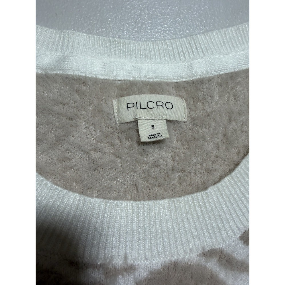 Pilcro Anthropologie Women's Sweater White Beige Fuzzy Soft Animal Print Small - Picture 5 of 8